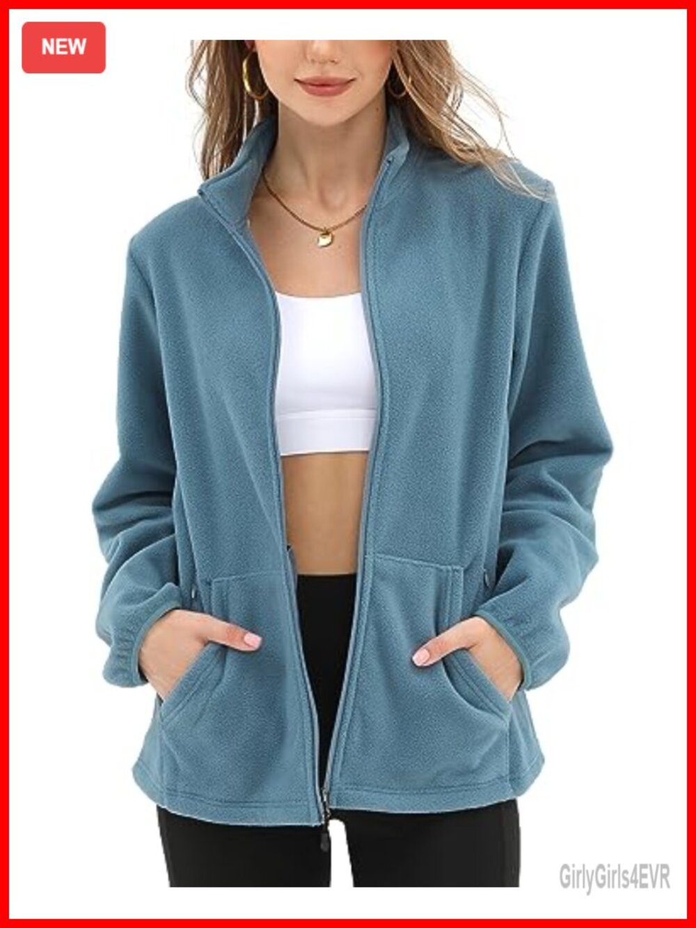 Women's Fleece Jacket Full Zip Multi-Pocket Lightweight Outdoor Casual
